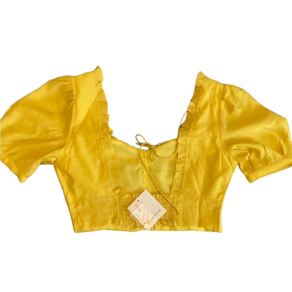 Juniors NWT yellow Skylar Rose crop top with ruffle hem & open tie back Med - Picture 10 of 10
